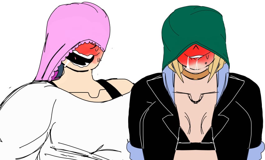 2girls absurdres aroused atomic_wedgie black_survival blonde_hair blue_hair blush breasts covered_eyes eternal_return:_black_survival female female_pervert green_panties gym hart_floyd highres jolynecujohwedgie multiple_girls object_on_head official_alternate_costume panties panties_on_head panty_mask pervert pink_panties self-upload short_hair silvia_piquet smile steam transparent_background underwear underwear_on_head wedgie