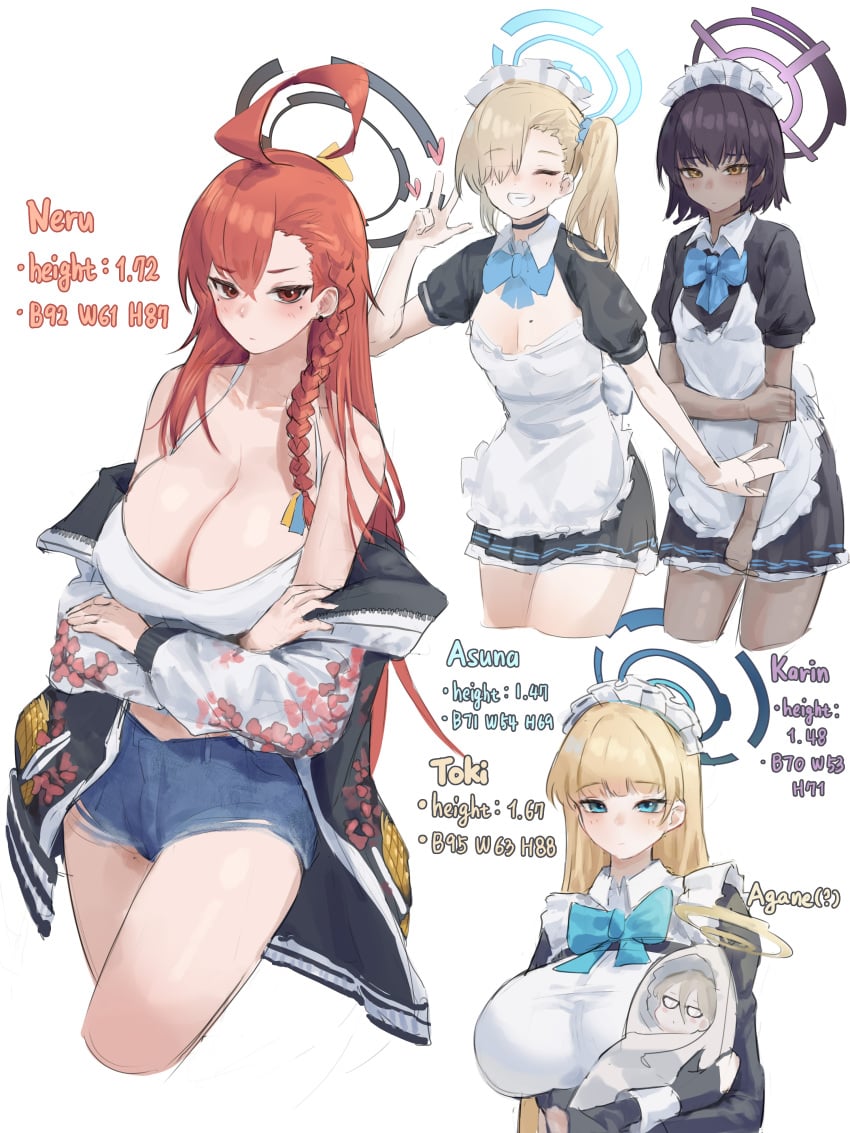 big_breasts blue_archive character_bio character_introduction dark_skin denim_shorts ggz_(gguzal_95) maid_headdress maid_uniform pleated_skirt skirt three_sizes tomboy wholesome