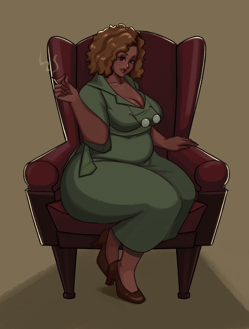 ass_in_dress aunt big_breasts chair cigarette cleavage fat_ass glasses_removed green_dress huge_ass parody plump scary_movie sitting_on_chair smoking_cigarette the_matrix thicc thick_thighs