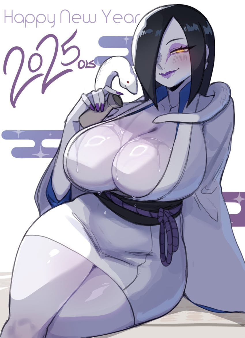 2025 2d 2d_(artwork) big_breasts breasts female female_focus lightsource snake white_body