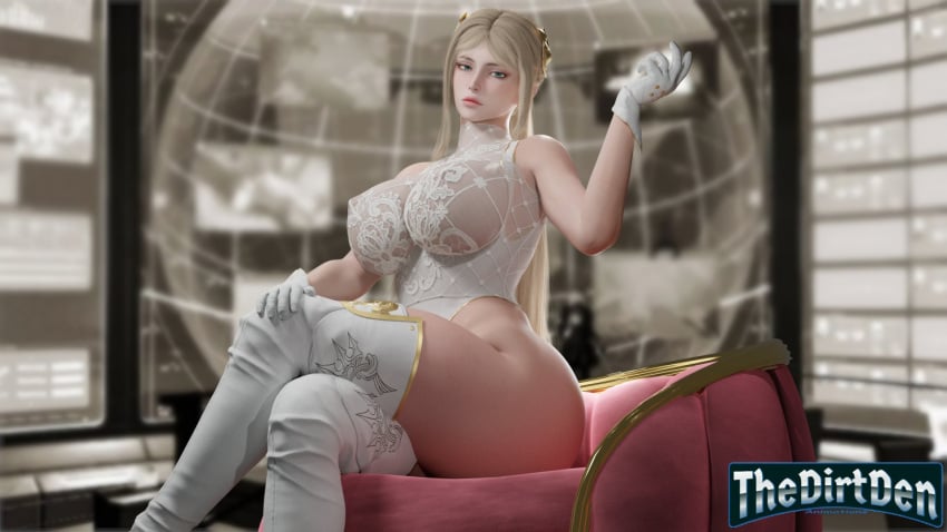 1girls 3d ass big_ass big_breasts blonde_hair breasts clothing female female_only huge_ass huge_breasts light-skinned_female light_skin looking_at_viewer nier nier:_automata see-through see-through_clothing sitting solo thedirtden thick_thighs thighhighs yorha_commander