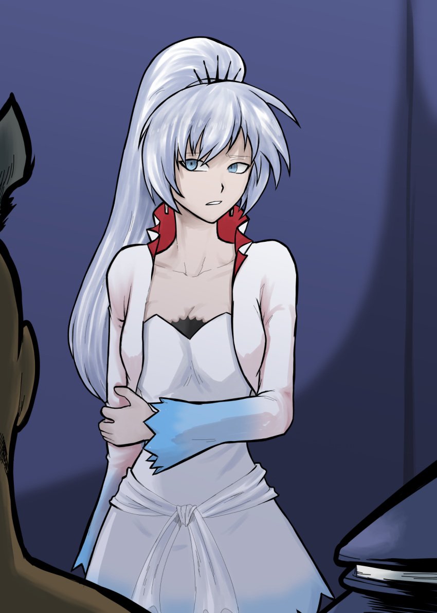 aima_zero before_sex blue_eyes dark-skinned_male faunus no_penetration no_sex part_of_a_set patreon rwby scar weiss_schnee white_hair