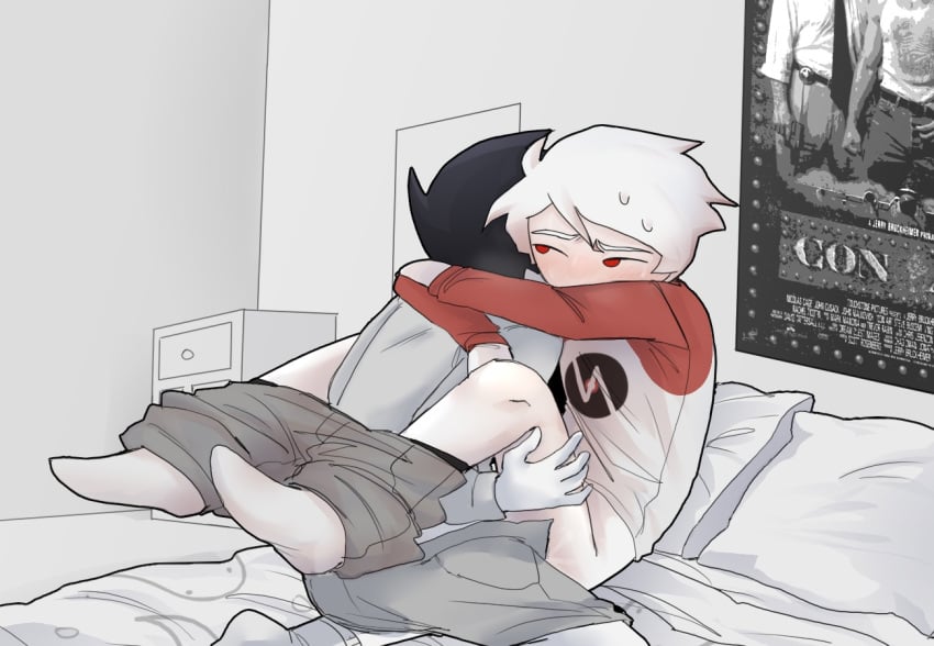 2boys blush chipukche clothed_sex dave_strider gay homestuck john_egbert red_eyes yaoi