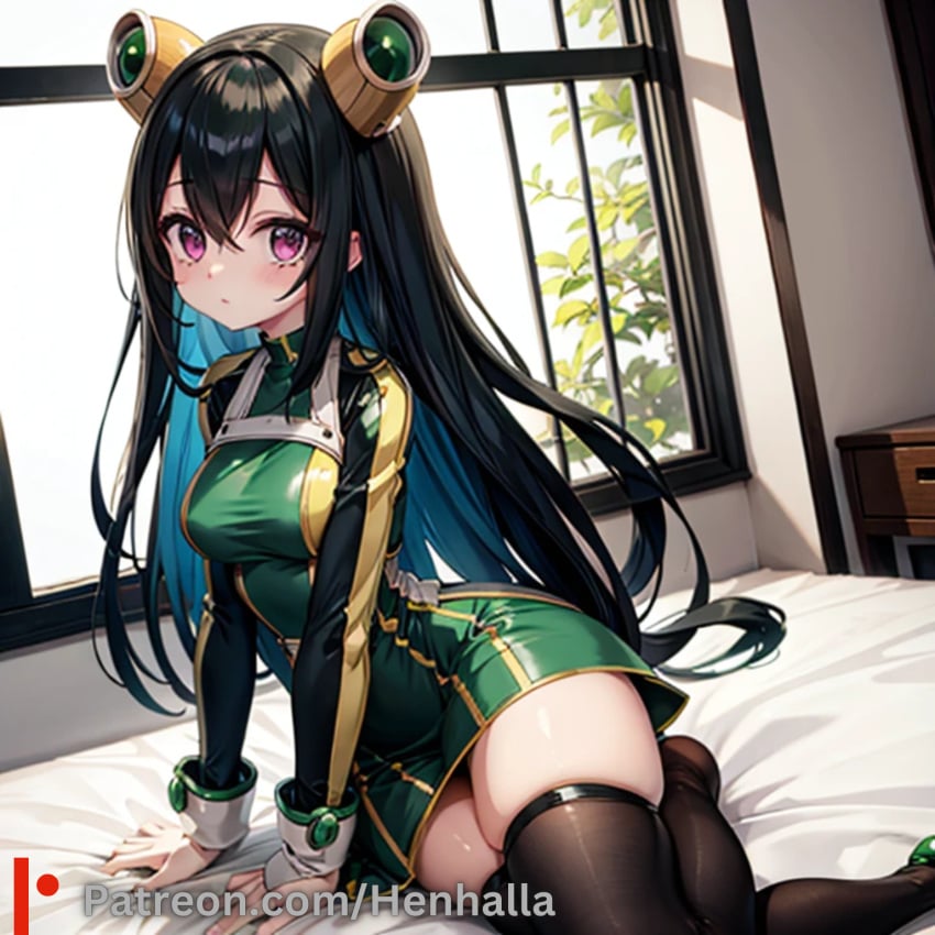 1girls big_breasts breasts dress henhalla solo solo_female tsuyu_asui young younger_female