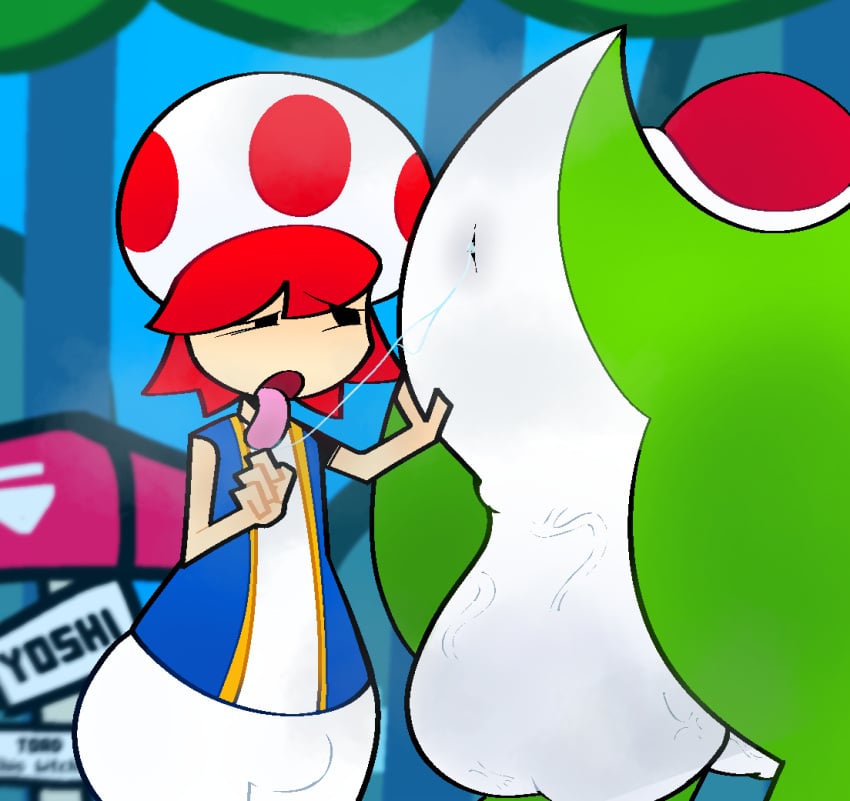 alternate_version_at_source big_balls big_dom_small_sub big_penis bit-fruity buldge dinosaur disgusted femboy human_on_anthro male/male mario_(series) musk_clouds rimjob rimming rimming_male saliva_string saliva_trail super_mario_bros. toad_(mario) yoshi