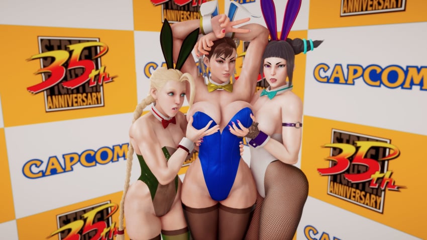 3d athletic athletic_female bunny_ears bunny_girl bunnysuit busty cammy_white capcom chun-li cleavage ecchi_fighties hourglass_figure juri_han pinup pinup_pose skimpy skimpy_clothes street_fighter street_fighter_v tagme wide_hips