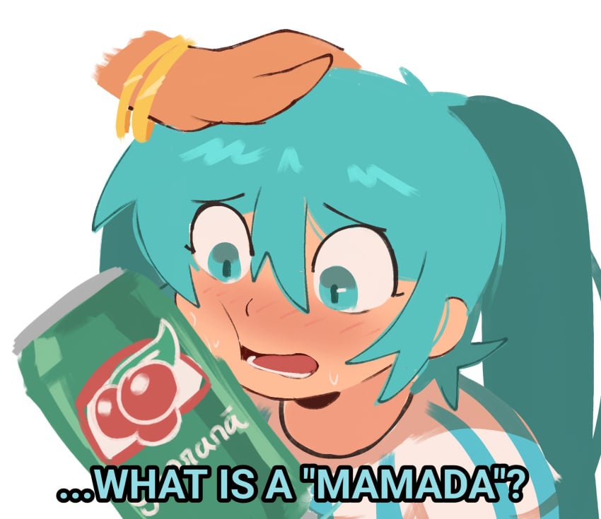 1futa 1girls abstractpurple argentinian_miku blue_eyes blue_hair brazilian_miku censored censored_penis cyan_eyes cyan_hair english_text food_censorship hatsune_miku imminent_fellatio imminent_oral imminent_sex light-skinned_female spanish_text tanned_futa text