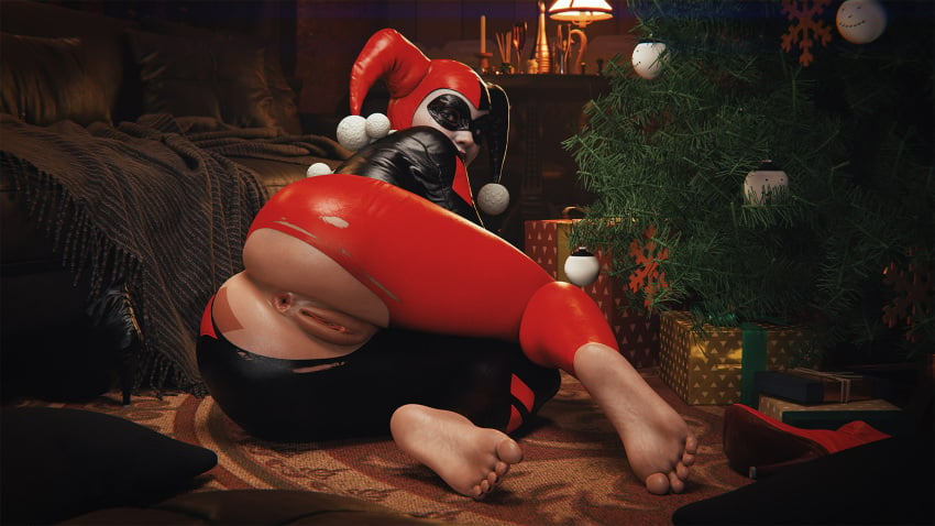 1girls 3d anus anus_peek ass ass_focus asshole batman_(series) big_ass big_butt dc dc_comics feet female_focus female_only foot_focus harley_quinn harley_quinn_(classic) hi_res injustice_2 inviting inviting_to_sex jester jester_hat jester_outfit large_ass makeup masked masked_female puffy_anus pussy rescraft ripped_clothing ripped_pants showing_ass showing_off soles solo solo_female tight_clothing toenail_polish vagina