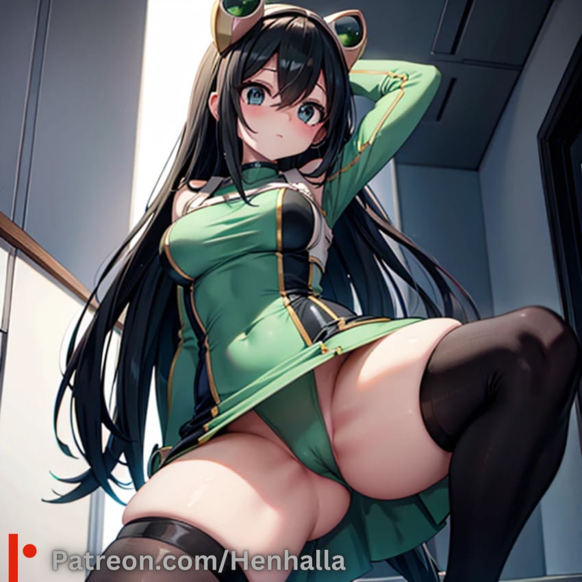 1girls ai_generated big_breasts breasts dress henhalla solo solo_female tsuyu_asui young younger_female