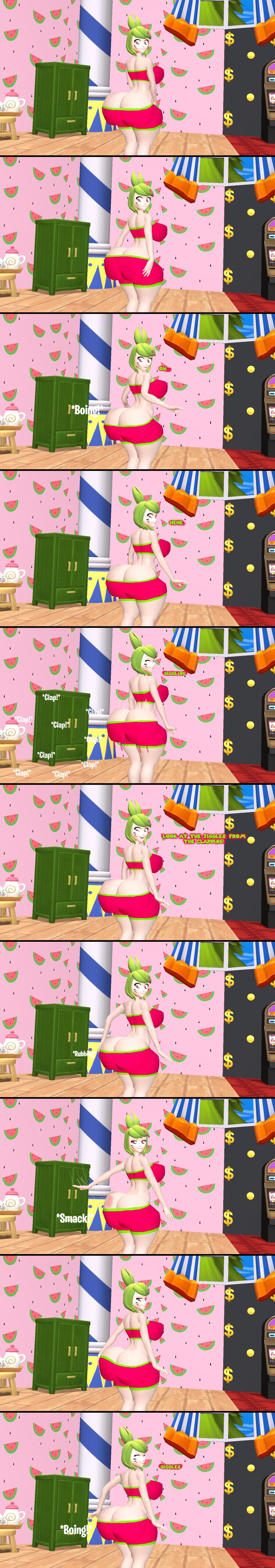 1girl ass_clapping ass_exposed ass_focus ass_jiggle ass_jiggling ass_shake ass_shaking ass_showing ass_slap ass_smack big_ass big_ass_cheeks big_booty big_butt boing bubble_butt butt_crack comic dumptruck_ass female_only kaibernation melony_(smg4) playing playing_with_own_ass rubbing_ass short_shorts shorts smg4 solo twerking