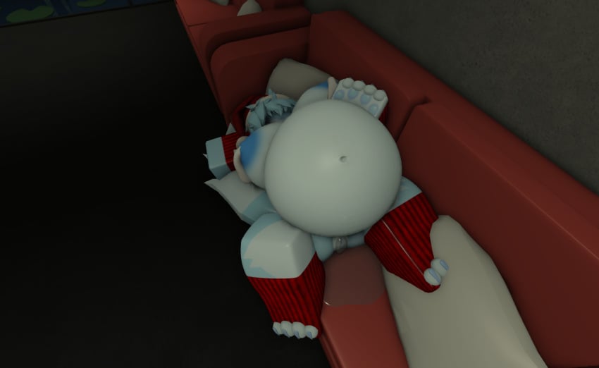 anthro blue_nipples blue_pussy breasts female furry ghost_fox_(kaiju_paradise) kaiju_paradise lactating pregnant pregnant_belly pregnant_female ravenuwu roblox self_upload sleep sleeping water_break