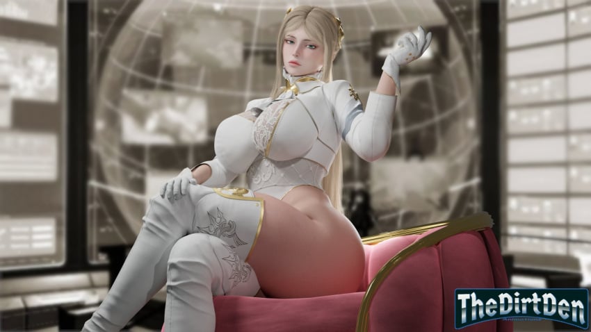 1girls 3d ass big_ass big_breasts blonde_hair breasts clothing female female_only huge_ass huge_breasts light-skinned_female light_skin looking_at_viewer nier nier:_automata sitting solo thedirtden thick_thighs thighhighs yorha_commander