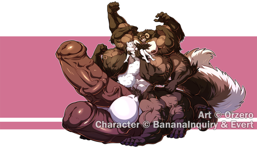 2boys anthro balls bananainquiry big_balls brown_fur diphallia diphallism duo frontal_taur_balls frontal_taur_genitals frontal_taur_penis fur huge_balls hyper hyper_muscles hyper_penis long_body male male_focus male_only multi_arm multi_balls multi_genitalia multi_leg multi_limb multi_pec multi_penis multi_taur muscular muscular_male orzero penis solo_focus taur