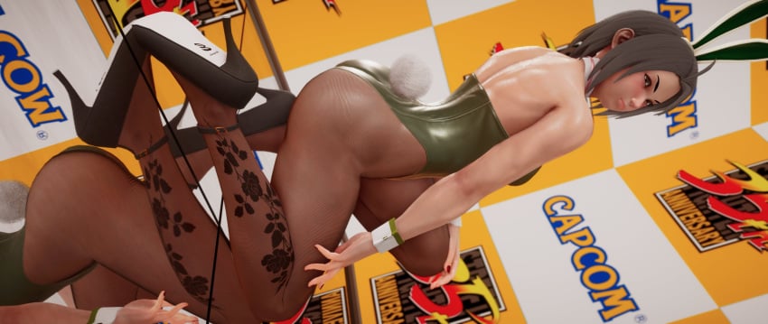 3d akira_kazama athletic athletic_female bare_shoulders bunny_ears bunny_girl bunnysuit busty capcom cleavage ecchi_fighties female female_focus female_only hourglass_figure pinup pinup_pose rival_schools skimpy skimpy_clothes street_fighter street_fighter_v tagme wide_hips