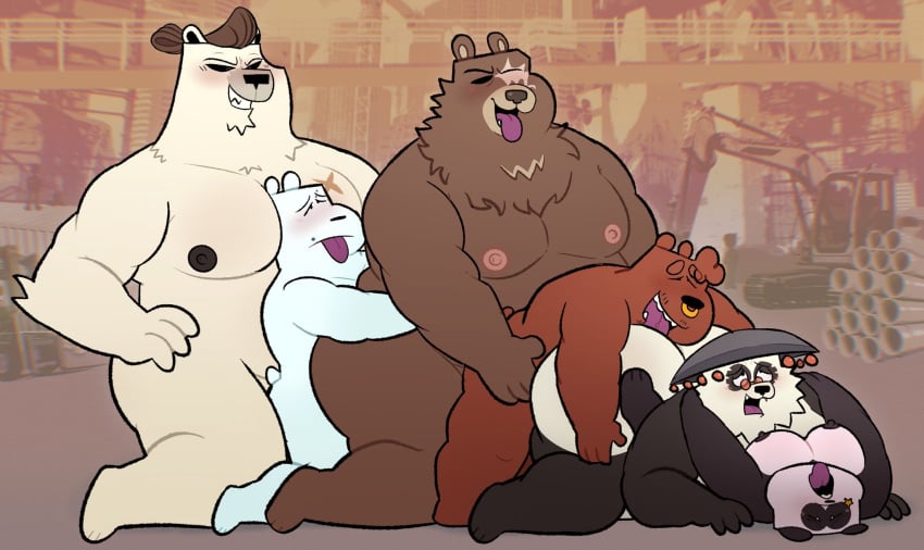 anal anthro anukkyt asian_conical_hat bear belly ben_bigger blush brown_body brown_fur cartoon_network clothing eyewear facial_piercing fur giant_panda glasses grizzly_(we_bare_bears) group group_sex hat headgear headwear hi_res ice_bear_(we_bare_bears) male male/male male_penetrated male_penetrating male_penetrating_male mammal mihoyo multicolored_body multicolored_fur nipples nitro_fuel_bear nose_piercing nose_ring overweight pan_yin_hu panda_(we_bare_bears) penetration piercing polar_bear ring_piercing sex size_difference train_position ursine we_bare_bears white_body white_fur zenless_zone_zero