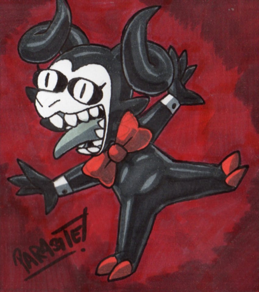 1boy cufflink demon devil devil_horns el_diablo_(parasitedeath) hooves male parasitedeath red_bowtie silly smol tagme