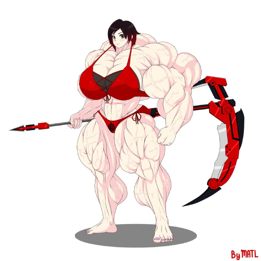 abs biceps big_breasts big_muscles bikini breasts crescent_rose extreme_muscles female hyper_muscles large_breasts large_muscles matl muscles muscular muscular_arms muscular_female muscular_legs muscular_thighs pecs ruby_rose rwby scythe transparent_background unrealistic_proportions weapon wtf