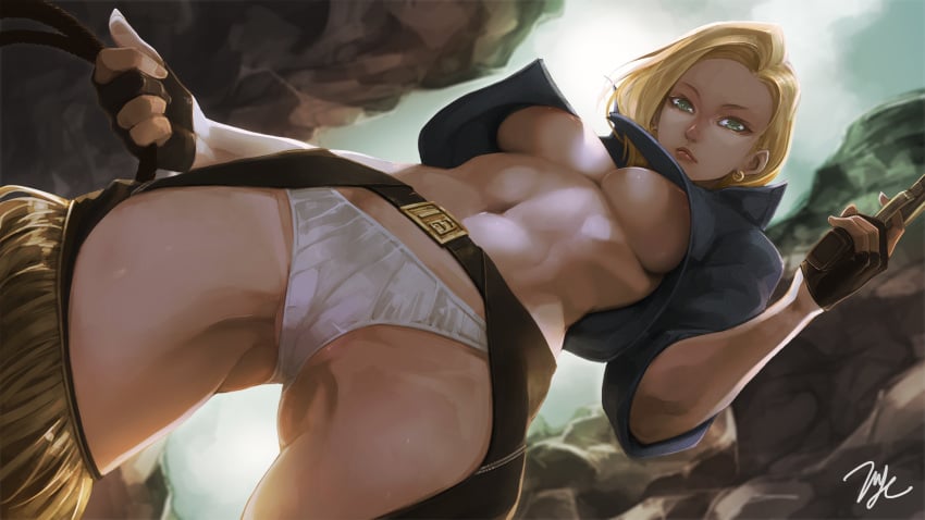 21yc android_18 big_areola big_breasts blonde_hair cameltoe cleavage curvy dragon_ball erect_nipples green_eyes puffy_nipples short_hair thick_lips wide_hips