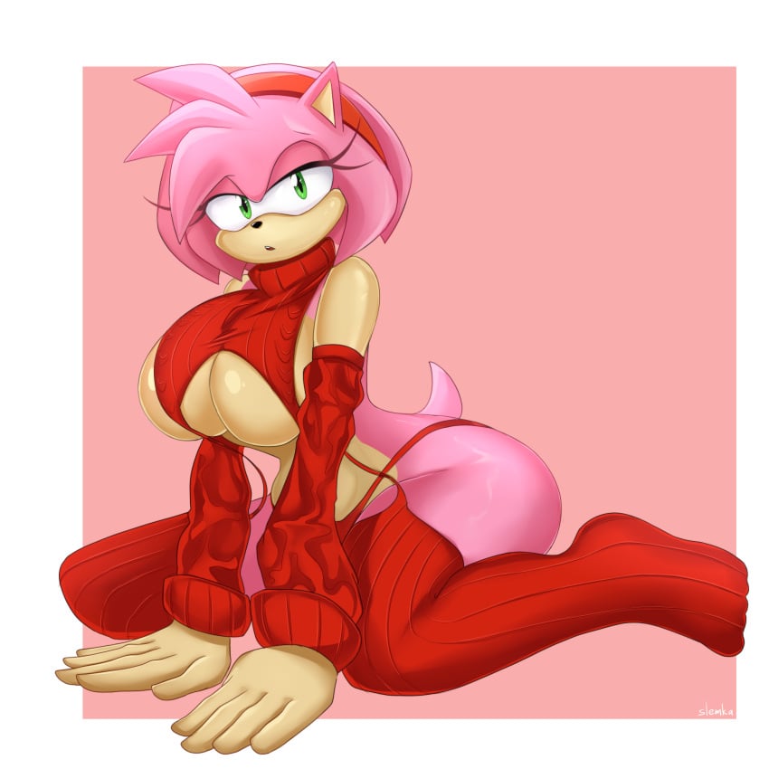 amy_rose breasts female huge_breasts revealing_clothes sega sideboob slemka sonic_(series) sonic_the_hedgehog_(series) tagme underboob