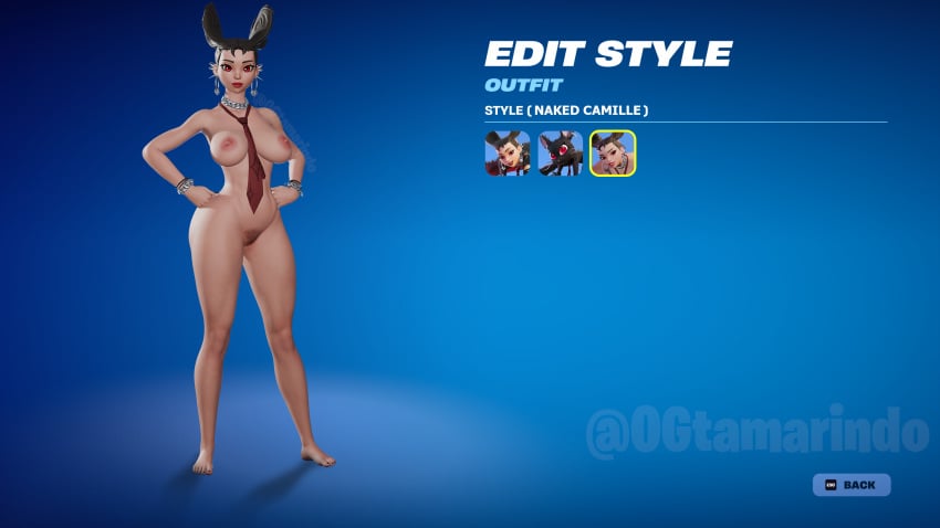 3d accurate_art_style big_ass big_breasts breasts camille_(fortnite) earrings edit fortnite fortnite:_battle_royale gameplay_mechanics human_camille nude nude_female ogtamarindo rat red_eyes red_lipstick screenshot_edit solo_female tie