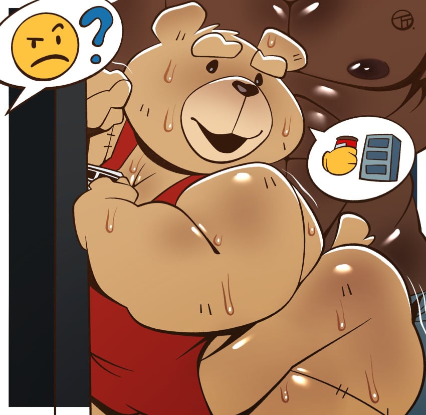 animate_inanimate anthro ass bear big_butt bluegrass_films bodily_fluids brown_body brown_skin clothed clothing dark_body dark_skin dialogue duo fuzzy_door_productions glistening glistening_butt half_naked hi_res human human_on_anthro interspecies living_plushie male male/male mammal media_rights_capital nipples nude overweight overweight_anthro overweight_male partially_clothed partially_clothed_anthro plushie plushophilia sagging_butt seth_macfarlane smile speech_bubble sweat tall ted_(film) ted_(ted) toy trashtoonz universal_pictures universal_studios