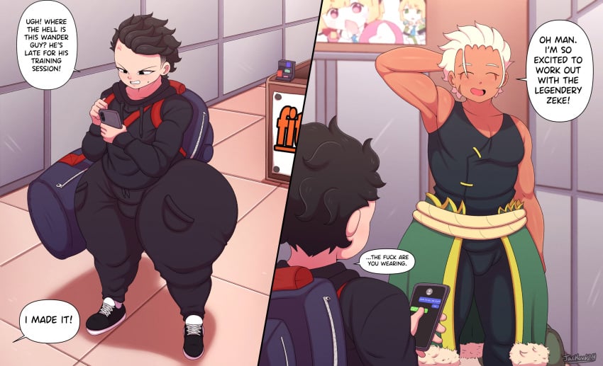 2boys ezekiel_peterson jacket jackov male male_only thick_thighs wander_(water_enjoyer) white_hair wide_hips