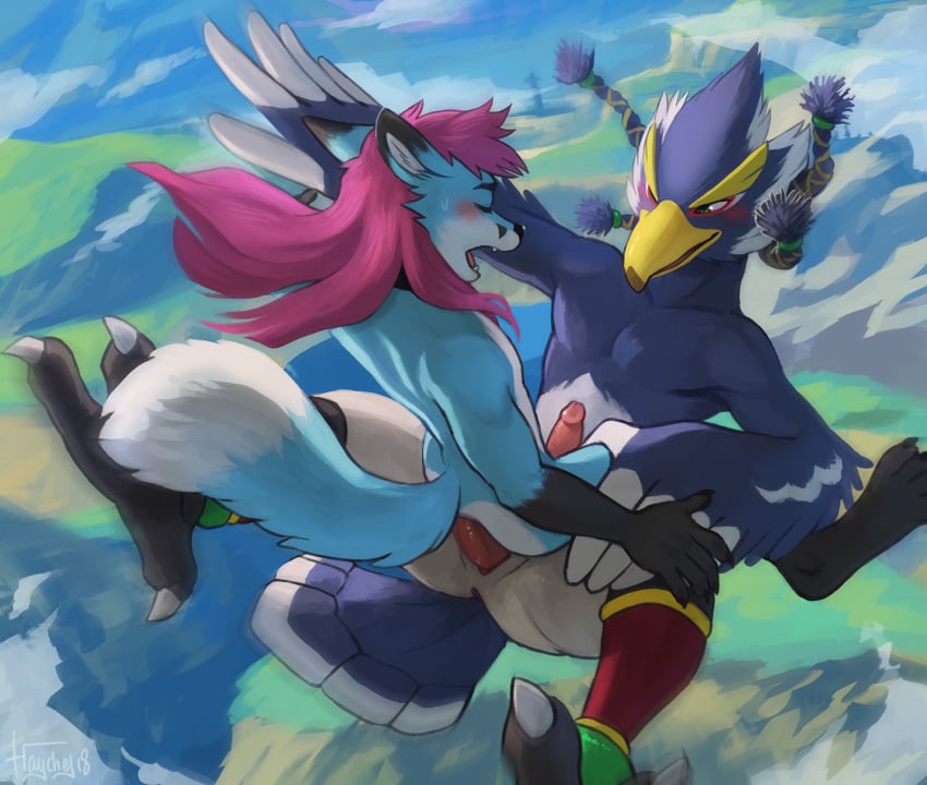 2boys anthro ass avian bird bluefox breath_of_the_wild canine cum fox freefall furry gay haychel interspecies male male_only mammal midair nintendo nude nyaaa_foxx orni penis revali rito sex text the_legend_of_zelda video_games watermark yaoi