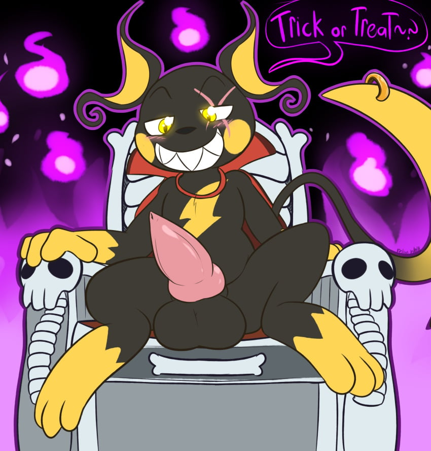 1boy alternate_color animal_genitalia animal_penis big_testicles canine_penis chair felino furry half-closed_eyes knot looking_at_viewer male male_only negachu nintendo original_character penis piercing pokémon_(species) pokemon pokemon_(species) pokemon_rgby raichu scar solo testicles throne video_games