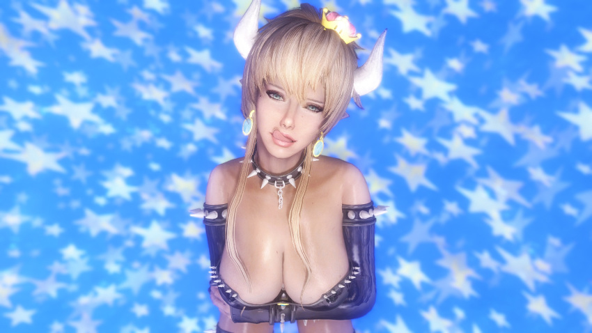 1girls 3d areola artist_request bethesda_softworks bimbo blonde_hair blue_eyes bowsette breasts busty cleavage eyeshadow horns huge_breasts licking_lips lipstick makeup mario_(series) nail_polish new_super_mario_bros._u_deluxe nipples rule_63 skyrim solo spiked_bracelet spiked_collar spiked_leotard spiked_skirt spiked_thighlet super_crown the_elder_scrolls voluptuous