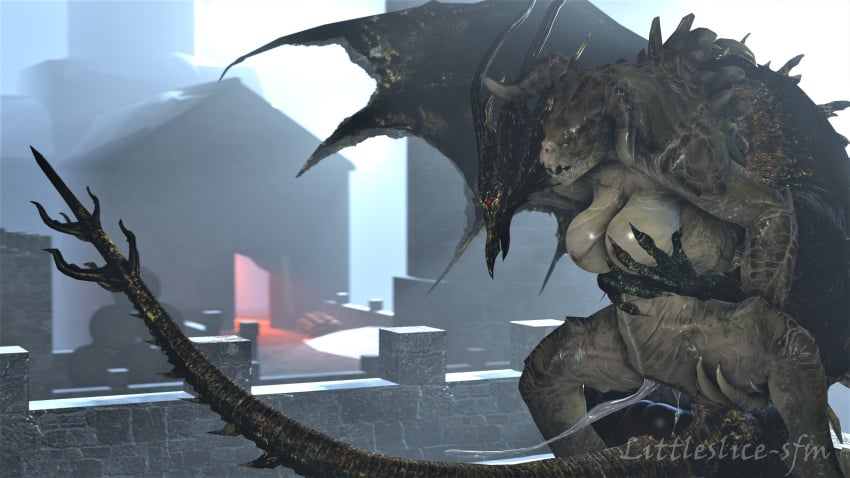 1boy 1girls 3d after_sex big_hands big_tail black_dragon_kalameet black_skin breasts castle claws crossover cum cum_in_pussy cum_inside dark_souls deathclaw digital_media_(artwork) dragon fallout female female_deathclaw fromsoftware grey_skin horns huge_breasts interspecies knot knotting littleslice-sfm male nude penetration penis pussy pussy_juice red_eyes scalie sex size_difference source_filmmaker spikes spread_legs straight tail text vaginal_knotting vaginal_penetration video_games watermark wet wide_hips wings