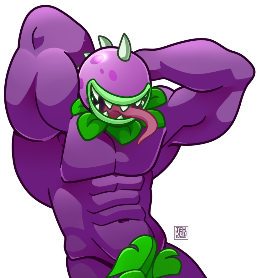 1boy 2018 animate_inanimate anthro bara barazoku chomper_(pvz) flora_fauna leaves male male_only muscles muscular muscular_male plantie plants_vs_zombies purple_skin solo tehbluebubble venus_flytrap white_background