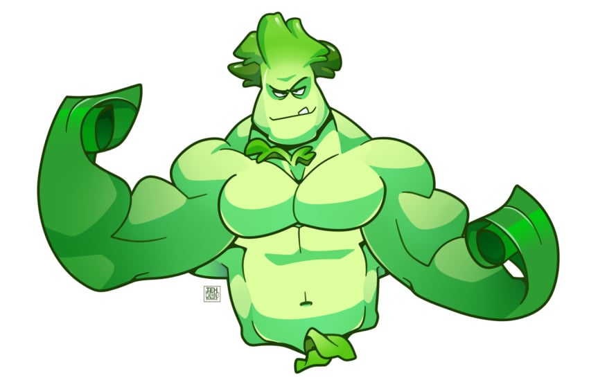 2018 animate_inanimate bara barazoku bonk_choy_(pvz) flora_fauna food green_skin male male_only muscles muscular tehbluebubble