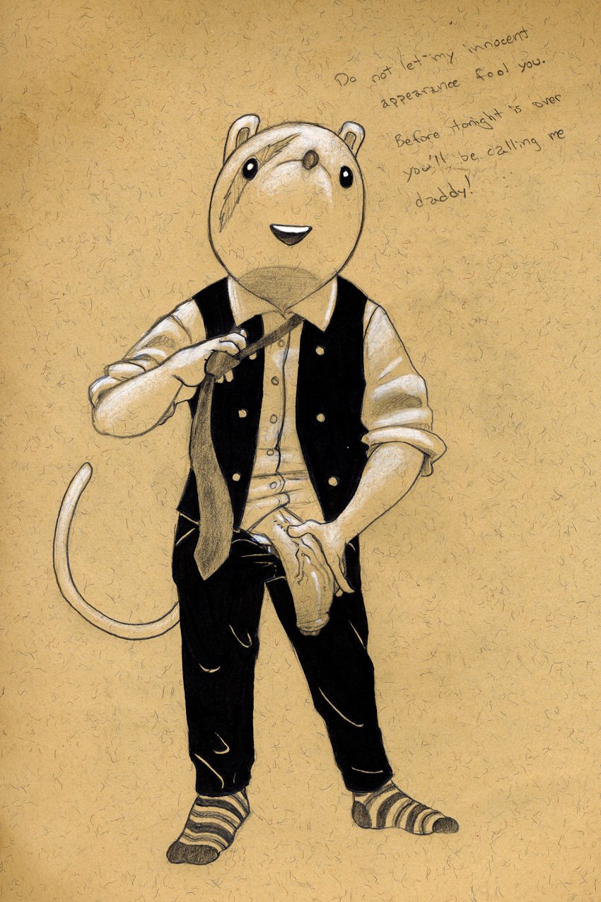 anthro big_penis clothed clothing humanoid_penis legwear male male_only mammal mouse my_hero_academia necktie nedzu penis plantigrade principal_nezu rodent socks solo suit traditional_media_(artwork) tush