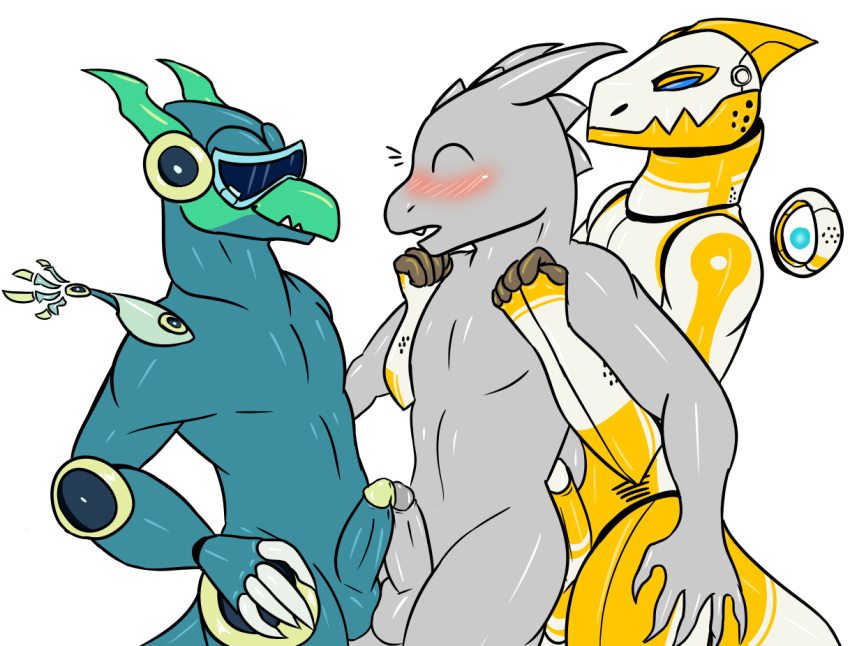 3boys anonymous anthro balls blush dragon dragon_city erection gay humanoid_penis male male_only nude penis rocket_dragon_(dragon_city) runner_dragon_(dragon_city) scalie secrets-from-dark simple_background smile white_background yaoi