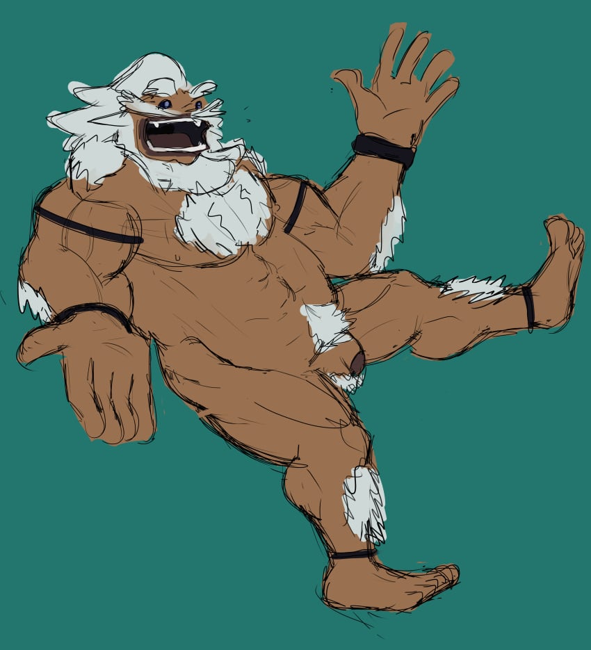 2018 5_fingers abs anthro balls beard biceps body_hair breath_of_the_wild chest_hair daruk facial_hair fur goron hair hairy male male_only musclegut muscular muscular_male nintendo penis rock the_legend_of_zelda video_games