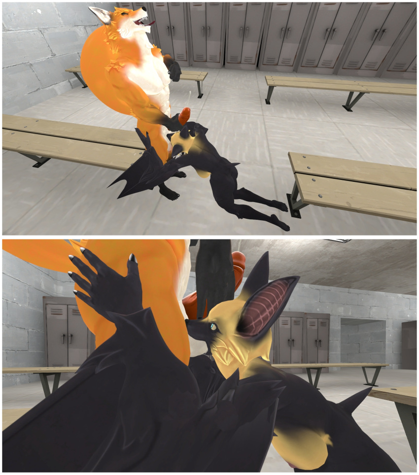 3d 5_fingers 5_toes anthro ball_suck balls bat breasts canine comic cum duo female fox male mammal masturbation nipple_stimulation oral orgasm orgasm_face rafe93 sex source_filmmaker straight sucking toes tongue tongue_out