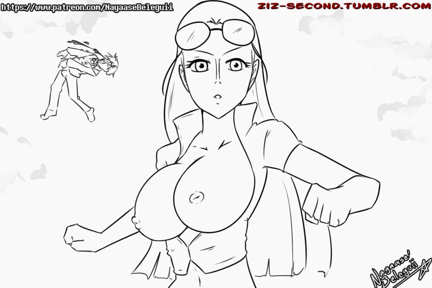 1boy 1girls accidental_exposure animated areolae bouncing_breasts breasts breasts_out commission curvy duo erect_nipples exposed exposed_nipples eyewear_on_head female glasses huge_breasts human jacket line_art long_hair loop male male_with_female monochrome navel nayaase_beleguii nico_robin nipples nosebleed one_piece pervert run_cycle running straight sunglasses_on_head topless unaware vinsmoke_sanji wardrobe_malfunction ziz_second