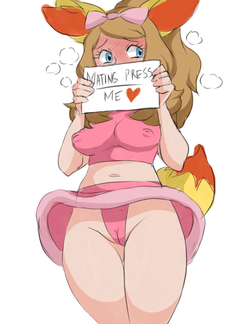 1girls alternate_breast_size areolae between_toes big_breasts blush breasts cameltoe cosplay erect_nipples fake_ears female female_only femsub fennekin_(cosplay) heart heavy_breathing heroine horny_female human human_only innie_pussy inverted_nipples inviting inviting_to_sex looking_away nipples pokemon pokemon_(cosplay) pokemon_xy reach025 serena_(pokemon) sex_request shy shy_female sign solo submissive_female tail text thin thin_female white_background wide_hips willing_sub