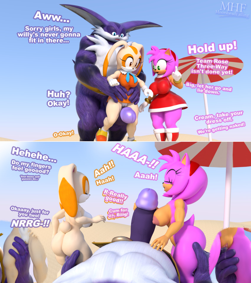 1boy 2018 2girls 2girls1boy 3d aged_up amy_rose anthro balls beach big_balls big_penis comic cream_the_rabbit dialogue english_text female fingering furry group group_sex handjob male masturbation moorsheadfalling nude penis pussy pussy_juice seaside sega sex sonic_(series) sonic_heroes sonic_team straight team_rose text threesome video_games