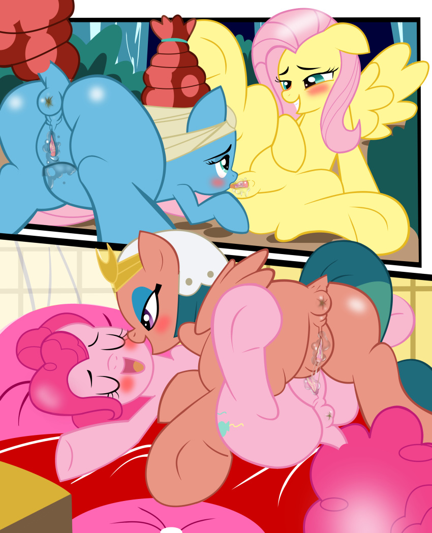 anus ass blush clitoris closed_eyes cunnilingus dock earth_pony equine feathered_wings feathers female feral feral_on_feral fluttershy_(mlp) friendship_is_magic group hair half-closed_eyes horse looking_up mammal masturbation meadowbrook_(mlp) meadowshy moon_pearl my_little_pony open_mouth open_smile oral pegasus pink_hair pinkambula pinkie_pie_(mlp) pony pussy pussy_juice pussy_juice_string raised_tail reclining red_hair sex smile somnambula_(mlp) spread_legs spreading tribadism underhoof vaginal_masturbation vaginal_penetration wings yuri