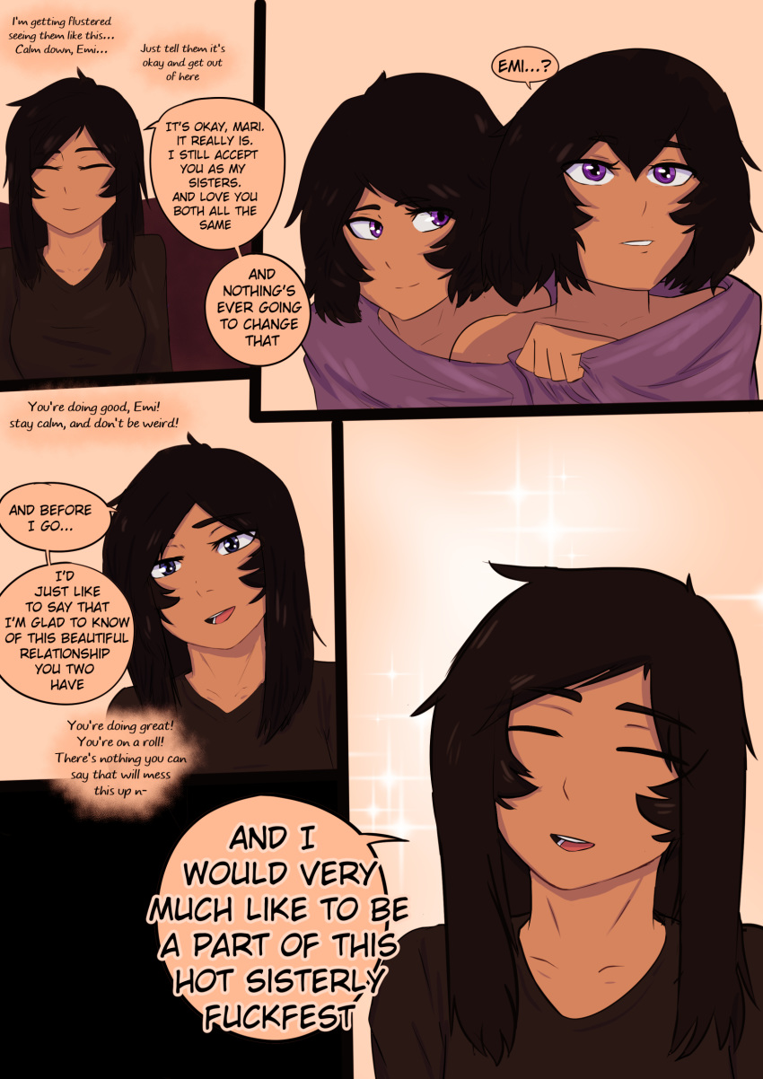 3futas comic futa_only futa_with_futa futanari group implied_futanari incest intersex mia_(prettysinny) prettysinny siblings sisters speech_bubble text