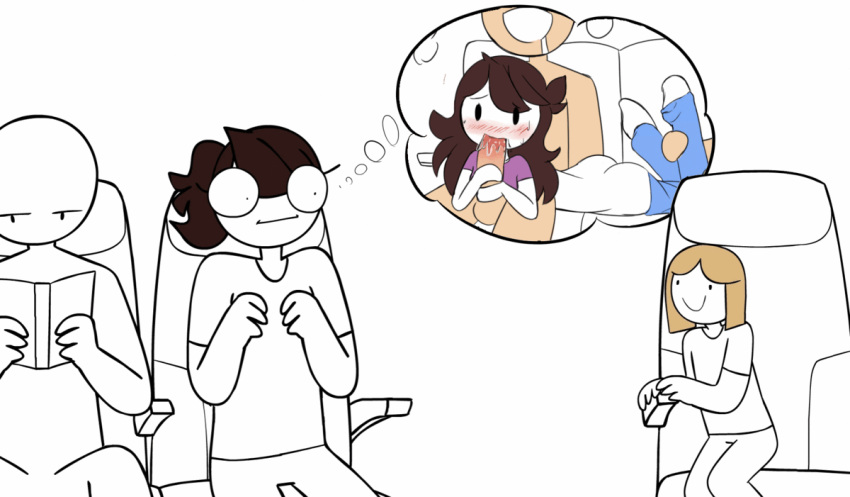 animated ass blowjob blush brown_hair eyebrows fellatio jaiden jaiden_animations long_hair mob_face pants penis redmatzoo shirt smile youtube youtuber