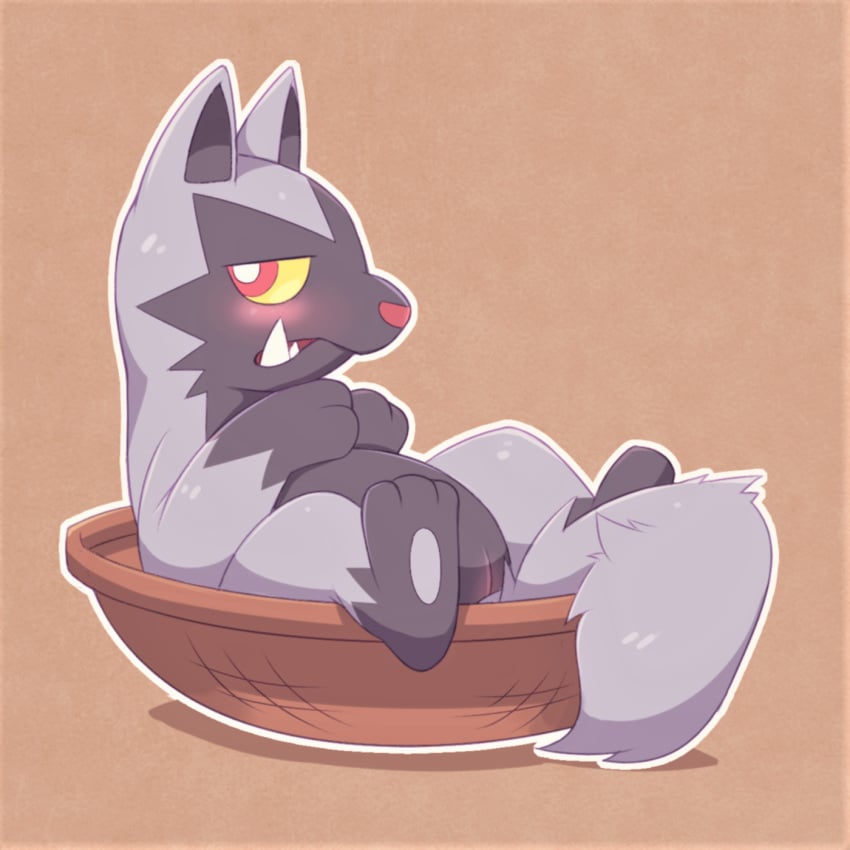 1girls 2018 basket blush canine feet female female_only feral flat_chest fur furry grey_fur half-closed_eyes hyena mammal naika nintendo nude on_back open_mouth paws pokémon_(species) pokemon pokemon_(species) pokemon_rse poochyena pussy red_eyes simple_background sitting slightly_chubby solo spread_legs teeth video_games yellow_sclera