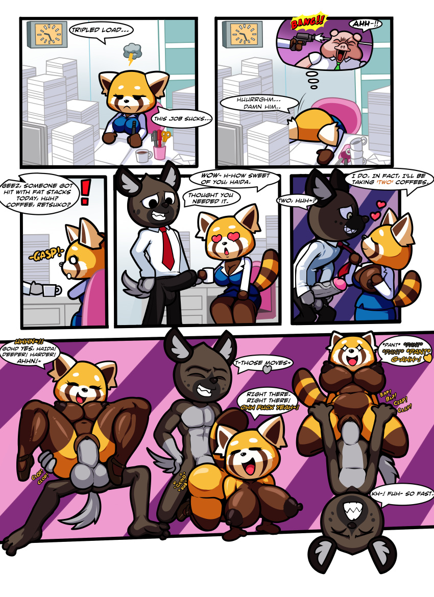 2d aggressive_retsuko anthro big_breasts big_penis breasts comic escopeto female haida huge_breasts huge_cock hyena male mammal office_lady office_sex penis red_panda retsuko sex smooth_fur superbunnygt