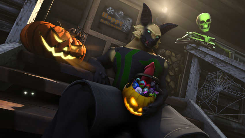 3d anthro bat bone candy clothed clothing erection food fur halloween holidays looking_at_viewer male male_only mammal muetank outside penis skeleton smile solo source_filmmaker teeth tongue