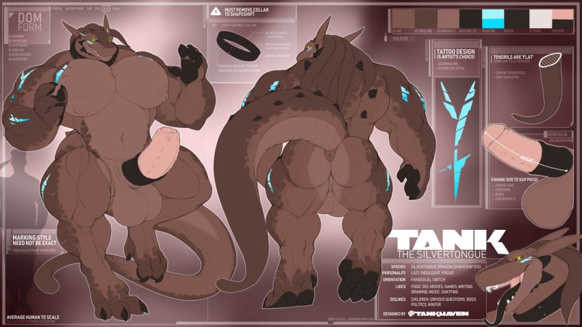 1boy anus balls dragon hyper male model_sheet muscular pansexual pecs penis silvertongue solo solo_male stated_pansexuality stated_sexuality tank_the_dragon tankh tattoo tendrils