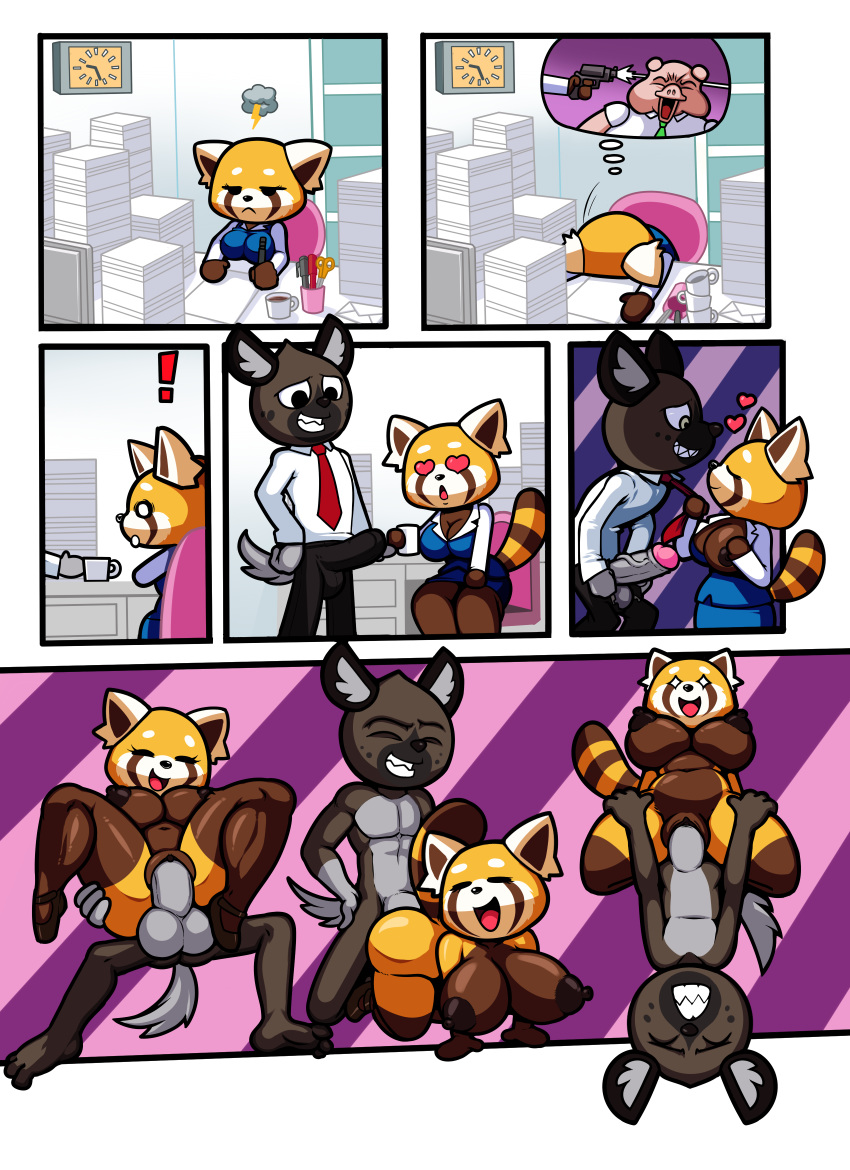 2d aggressive_retsuko anthro big_breasts big_penis breasts comic escopeto female haida huge_breasts huge_cock hyena male mammal office_lady office_sex penis red_panda retsuko sex smooth_fur superbunnygt