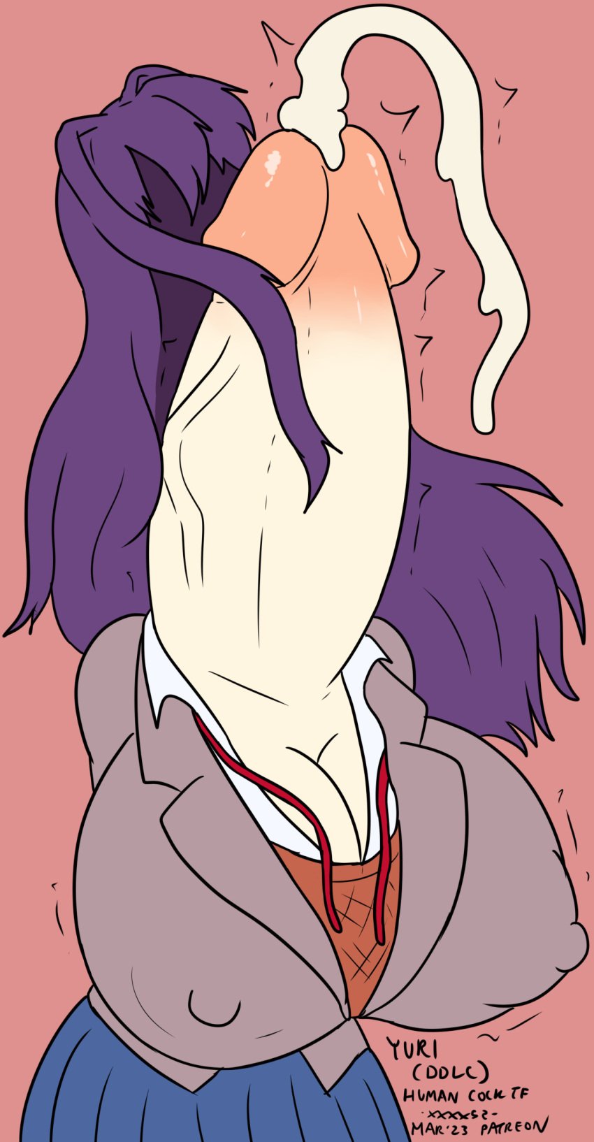 1futa balls body_horror body_modification breast_expansion cumshot doki_doki_literature_club faceless funny futanari futanari_transformation monophallia nipple_bulge nipples_visible_through_clothing penis penis_head penis_neck penis_transformation solo transformation xxxx52 yuri_(doki_doki_literature_club)