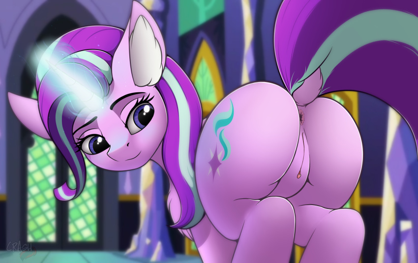 2018 anus ass crashgall cutie_mark equine eyelashes female feral friendship_is_magic highres horn mammal my_little_pony pussy solo starlight_glimmer unicorn