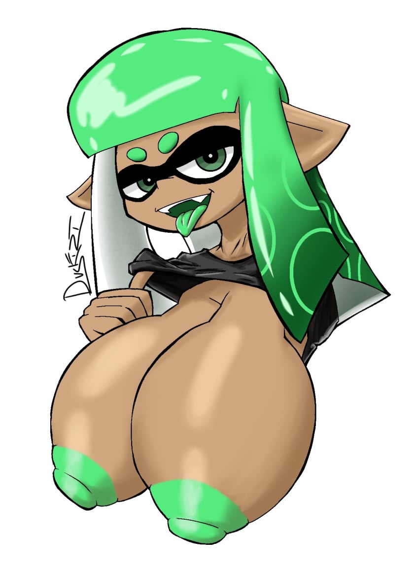 alys_(krakenfever) areolae big_areola big_breasts big_nipples duskizi flashing flashing_breasts huge_breasts inkling inkling_girl krakenfever looking_at_viewer nintendo solo solo_female solo_focus splatoon